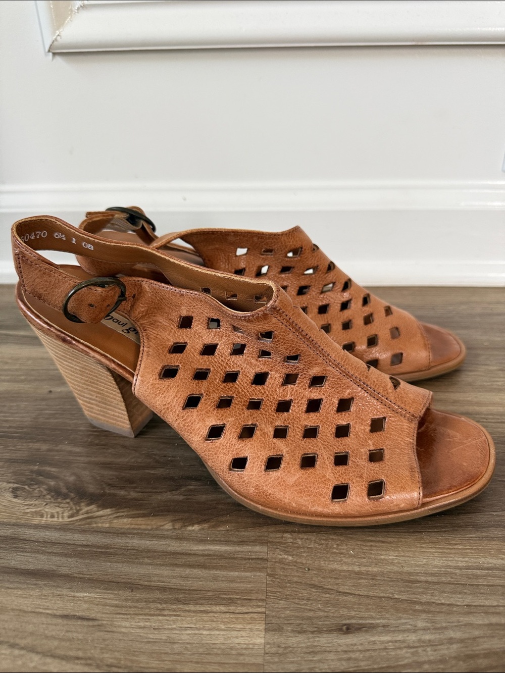 Paul Green Lois Sandals Womens 6.5 Brown Leather Cutout Slingback Block Heel